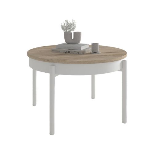 Mesa de Centro Elevable Redonda de Melamina con Patas Metálicas Cilindro M836