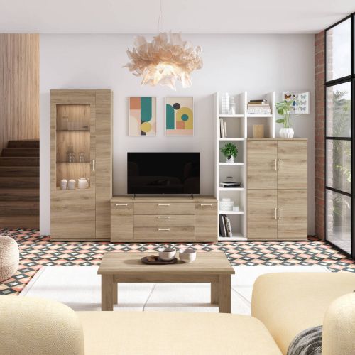 Composición de Salón KRONOS 5 340 cm en Roble Natural y Polar N 616