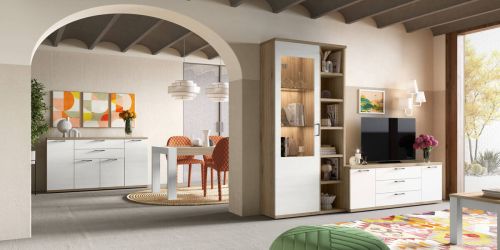 Mueble de Salón KRONOS.5 260 cm en Acabado Roble Natural y Polar N 620