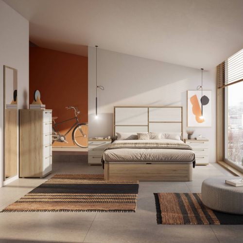 Conjunto de Dormitorio KRONOS 5 con Canapé en Roble Natural y Polar N 804