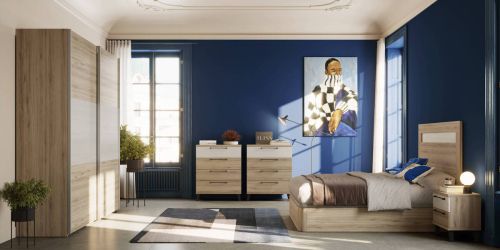 Dormitorio KRONOS 5 de Melamina Polar/Roble Natural N 812