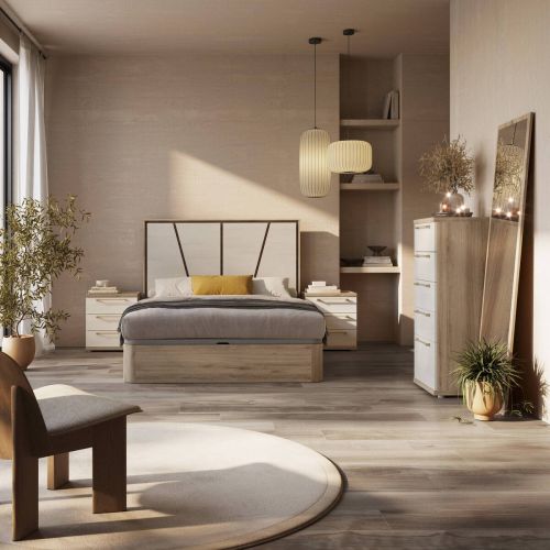 Dormitorio KRONOS 5 de Melamina en Roble Natural y Polar N 816