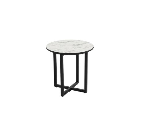 Mesita Auxiliar Redonda EGEO de MDF Biselada Estructura Metálica Negra de 40 cm carrara CG1044NR