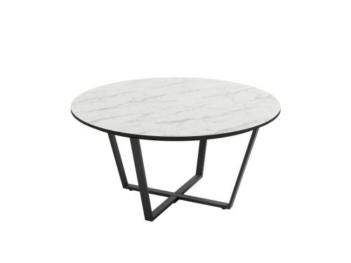 Mesita Auxiliar Redonda EGEO de MDF Biselada Estructura Metálica Negra de 80 cm carrara CG1040NR