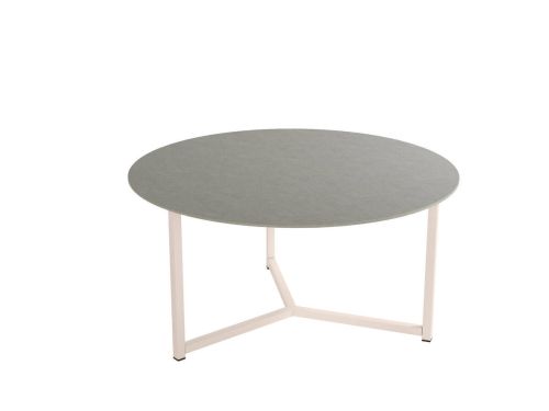 Mesa de centro redonda BALEAR con Estructura Metálica Marfil y Sobre Porcelánico