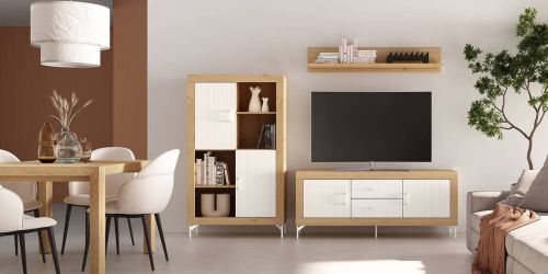 Composición de Salón MOON EVO Nº 44 en Colores Roble Natural y Blanco