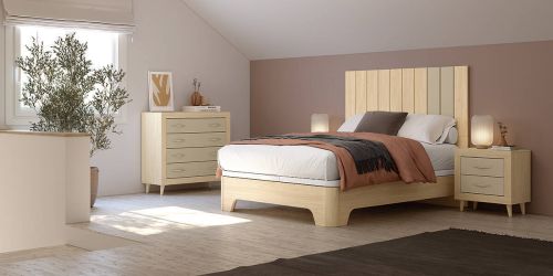 Juego de Dormitorio moderno JORDAN EVO Nº 19 en Melamina Color Alpin y Perla