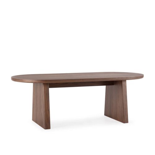 Mesa de Comedor BLAIR Ovalada de 220 cm en Color Nogal con Base Geométrica