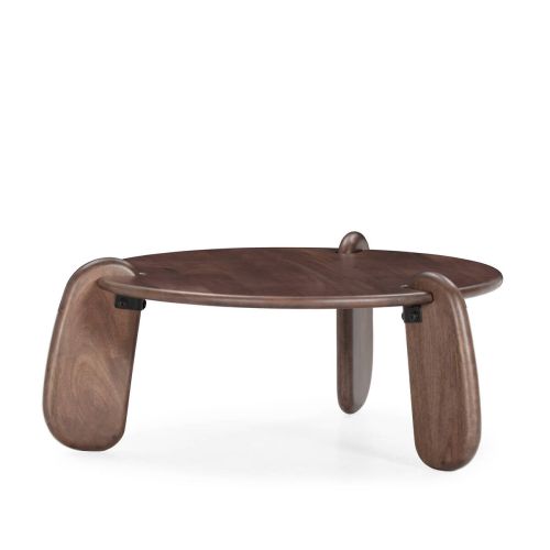 Mesa de Centro TAMIRA Redonda de 80 cm en Madera de Mango Color Nogal