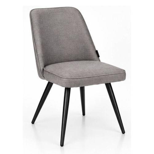 Silla de Comedor BIZNAGA Tapizada con Patas de Acero Negro Tejido Gris claro