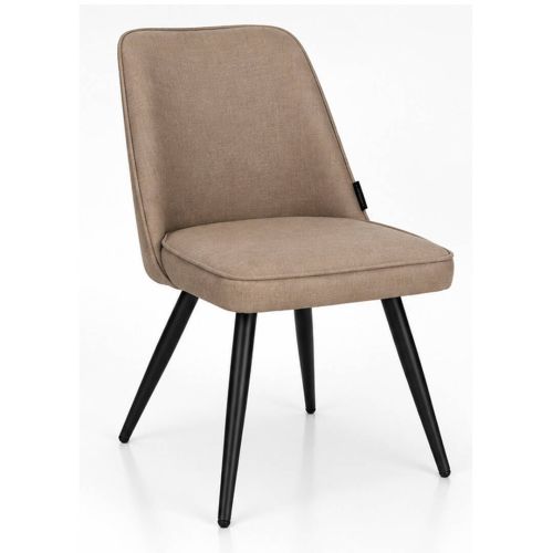 Silla de Comedor BIZNAGA Tapizada con Patas de Acero Negro Tejido Beige