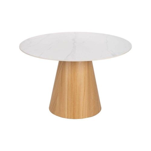 Mesa de Comedor Redonda Blanca y Madera Natural 120 cm 612351