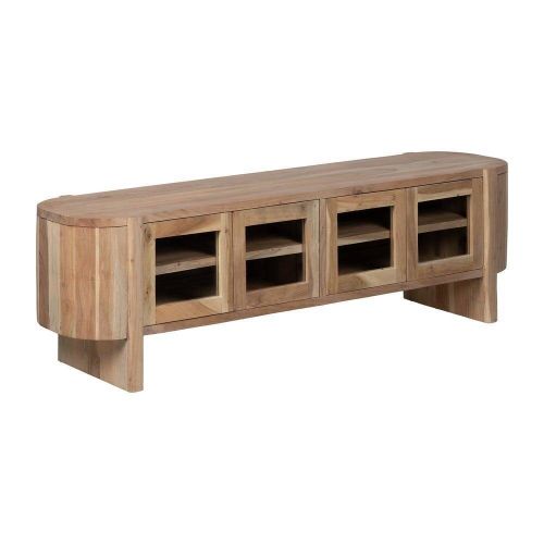 Mueble TV Natural de Madera con 4 Puertas y Detalles en Cristal 180 cm 612846