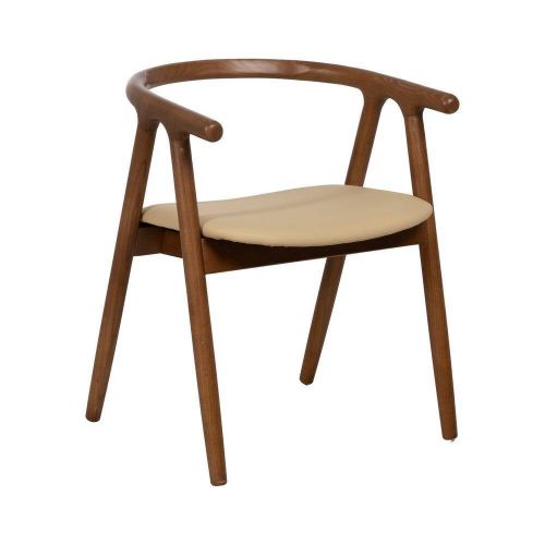 Silla Tapizada Crema-Marrón con Patas de Madera de Olmo 47 cm 613756