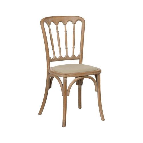 Silla tapizada beige de 45 cm con estructura de madera de caucho 613831