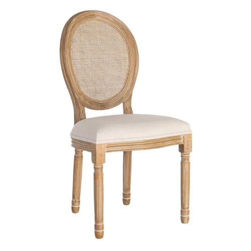 Silla de Comedor Natural y Blanca de Madera, Ratán y Lino 611288