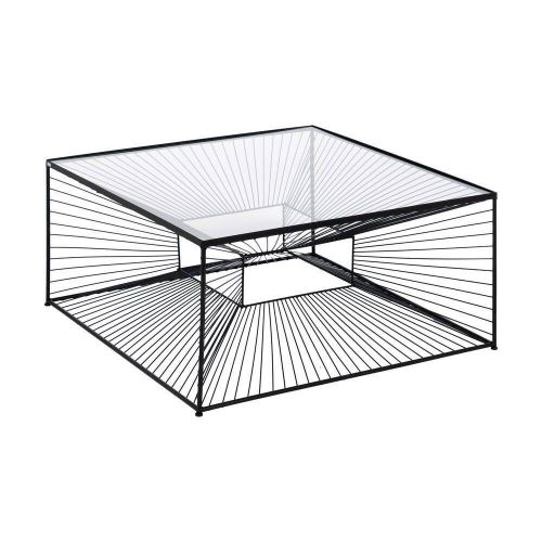 Mesa Centro Metal y Cristal Negra 80x38 cm Diseño Moderno 615015