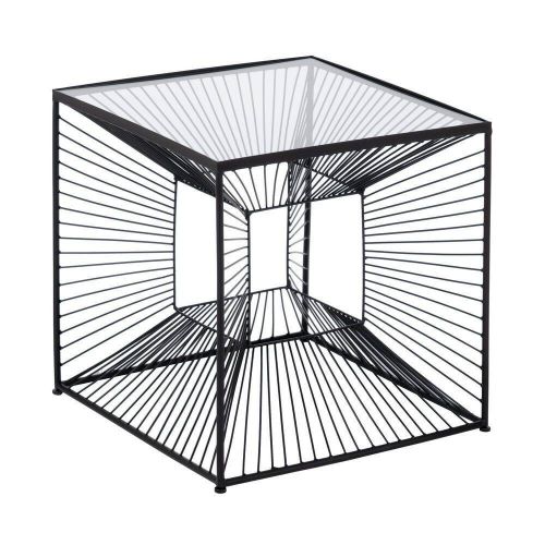 Mesa Auxiliar Negra 45x45 cm en Metal y Cristal Estilo Minimalista 615016
