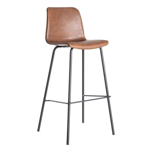 Taburete de Cocina en Símil Piel Marrón y Metal 47 cm 615510