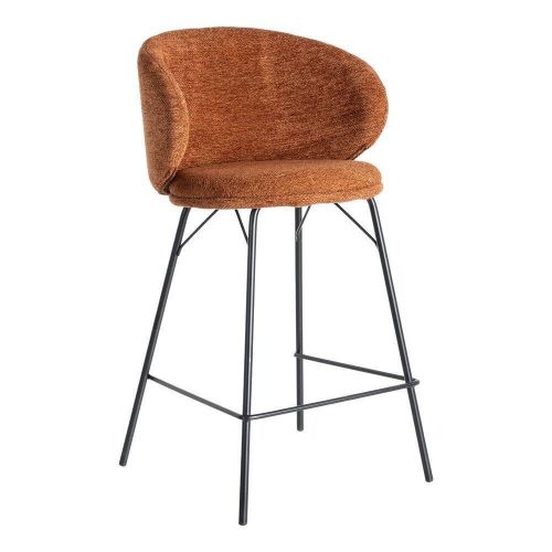 Taburete en Tejido Acabado Terracota con Patas de Metal 615489