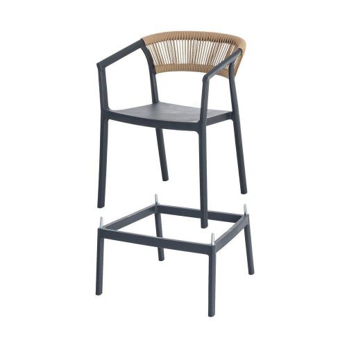 Taburete de Cocina con Respaldo de Cuerda en Polietileno Acabado Antracita 616273