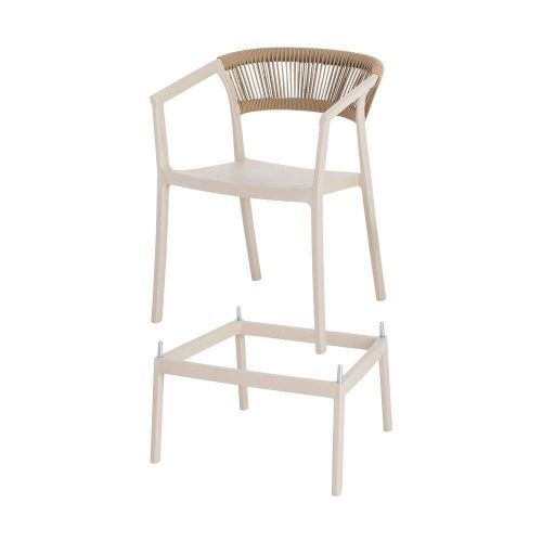 Taburete de Cocina con Respaldo de Cuerda en Polietileno Acabado Crema 616274