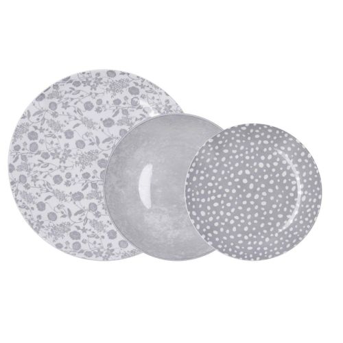 Vajilla Gris Decorada en Porcelana Redonda 18 Piezas Aquilea 5426678