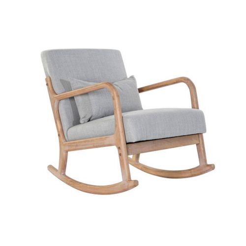 Silla Mecedora de Madera Rubberwood Tapizada en Lino Color Gris MB-179429