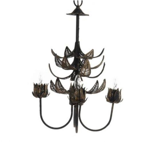 Lámpara de Techo con Forma de Hojas en Metal Envejecido Color Negro