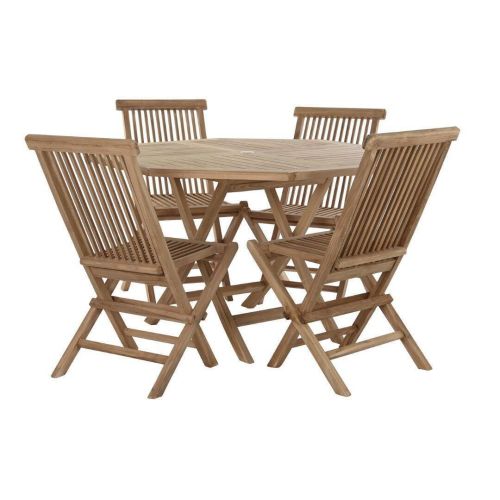 Set de Jardín con Mesa y 4 Sillas Plegables de Madera MB-193185
