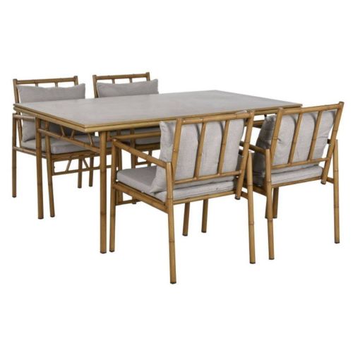 Comedor de Jardín con Cuatro Sillas con Cojines en Gris MB-211136