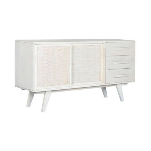 Aparador de Madera de Mango y Ratán Color Blanco Roto MB-215068