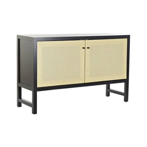 Aparador con 2 Puertas de Abeto Color Negro y Ratán MB-193519