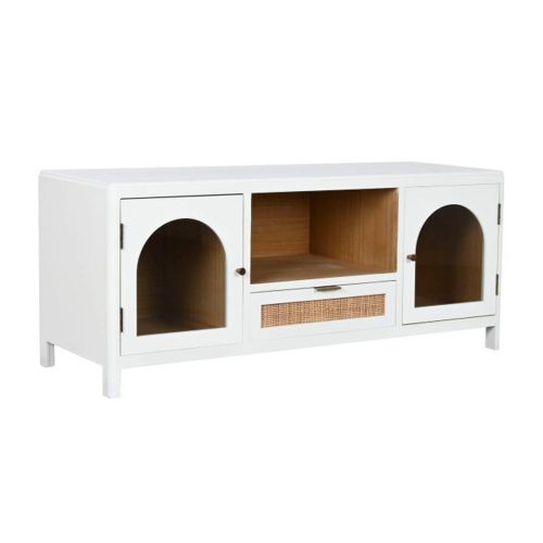 Mueble de TV de Estructura de Madera de Paulownia Blanca con 2 Puertas de Crital y 1 Cajón MB-210685