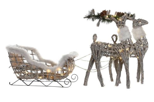 Reno de Navidad Decorativo con Trineo de Mimbre Luz LED NV-198122
