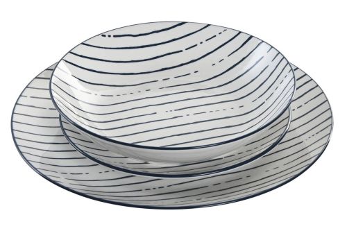 Vajilla 18 Piezas con Rayas Azules de Porcelana PC-219213