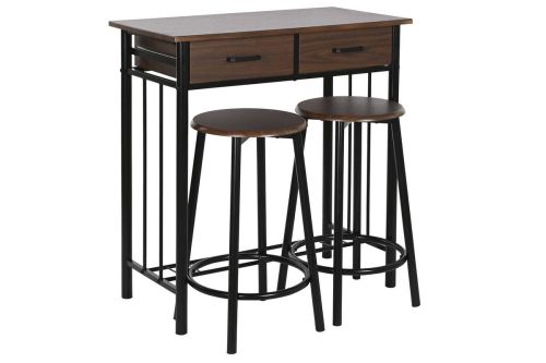 Conjunto de Mesa y 2 Taburetes de MDF-Metal Acabado Natural y Negro MB-208141