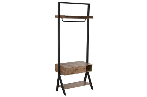 Recibidor de Madera Acacia-Metal 80x200 cm con Bandejas y 1 Cajón Natural-Negro MB-214722