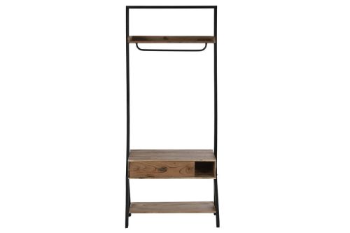 Recibidor de Madera Acacia-Metal 80x200 cm con Bandejas y 1 Cajón Natural-Negro MB-214722