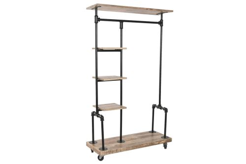 Recibidor de Madera de Mango y Metal con Estantes 104x175 cm Natural-Negro MB-219016