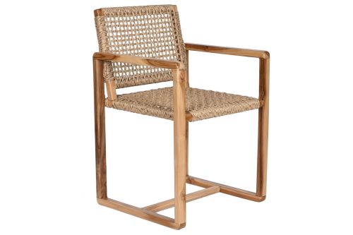 Silla de Madera de Teca con Asiento y Respaldo de Ratan MB-208002