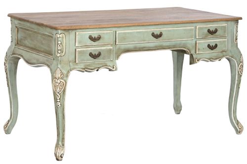 Escritorio de Oficina en Madera Maciza Decapé Verde con Cajones MB-208799