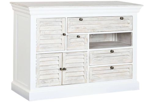 Cajonera Blanca Envejecida Estructura de Madera de Mango 115 cm MB-219424