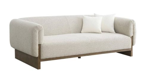 Sofá de Salón MB-218996 en Madera de Boj y Tapizado Crudo