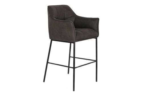 Taburete Alto MB-207832 en Microfibra Símil Piel Color Marrón Oscuro y Metal