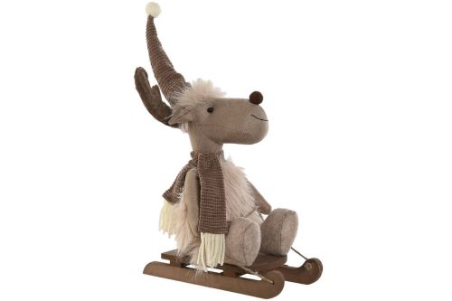 Figura Navideña Reno con Trineo Beige Tejido en Poliéster NV-214014