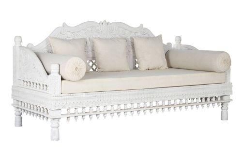 Sofá en Madera de Mango Tallada y Asiento de Poliéster MB-215090