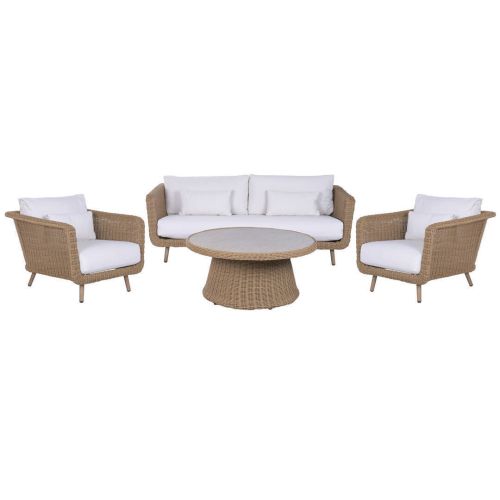 Conjunto de Jardín en Ratán Sintético con Cojines Blancos MB-221511