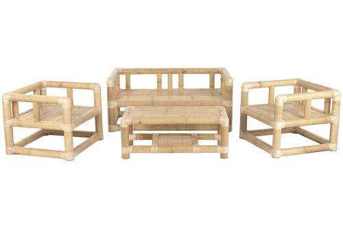 Conjunto de Jardín Natural en Bambú y Ratán con Mesa MB-221783