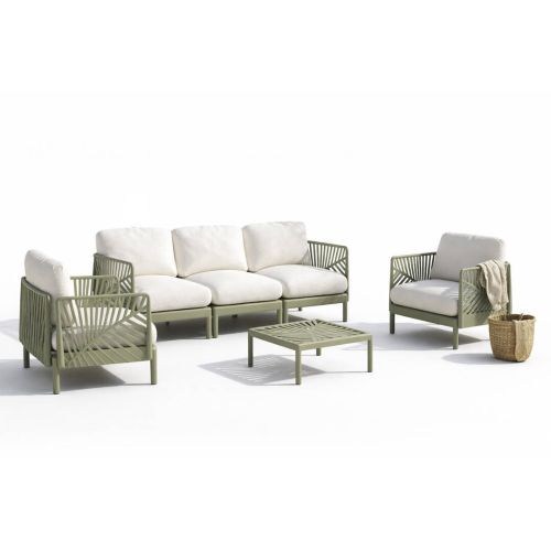 Conjunto de Jardín en Polipropileno Verde Menta con Cojines Blancos MB-224149